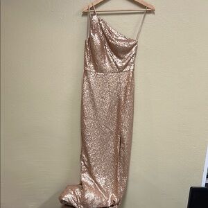 Marchesa Notte Bridesmaid Gold Sequin One-Shoulder Prom Dress